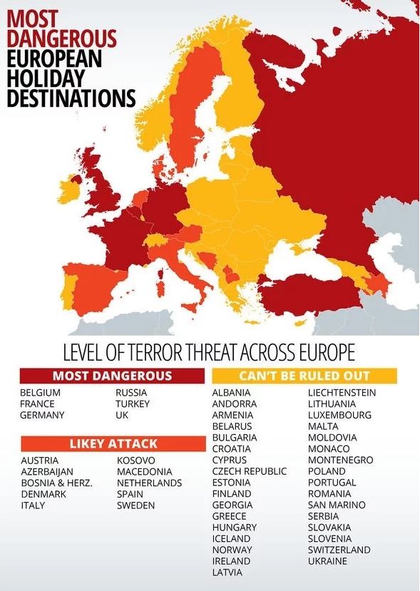 Опасно! Публикуваха КАРТАТА с най-опасните страни за почивка в Европа